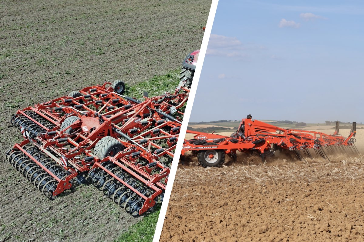 Highlander di KUHN: a sinistra con doppio rullo posteriore, a destra con erpice posteriore